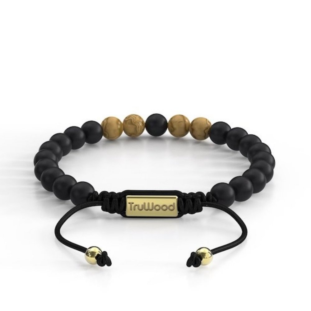 TruWood Men's Onyx and Rosewood Beaded Adjustable Bracelet